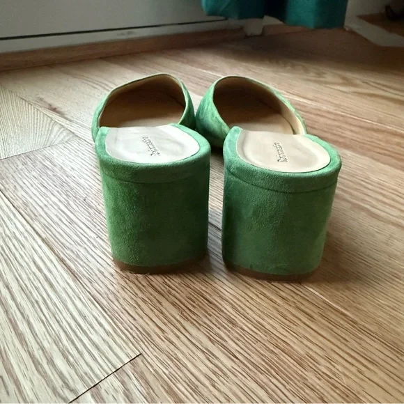 Reformation Green Suede Mules Chunky Heel 2.5 Inch Size 11 - Picture 4 of 8